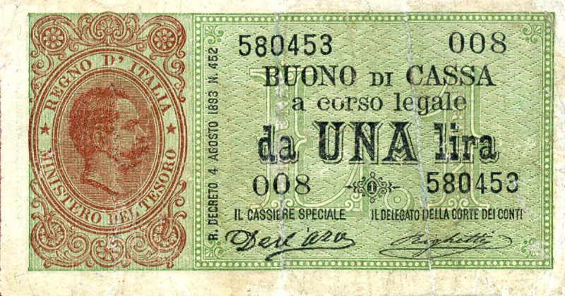 CARTAMONETA - BUONI DI CASSA - Umberto I (1878-1900) - Lira 15/09/1893 - Serie 1...