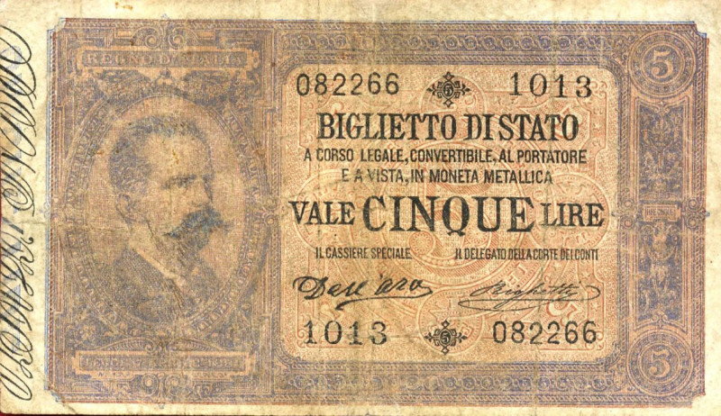 CARTAMONETA - BIGLIETTI DI STATO - Umberto I (1878-1900) - 5 Lire 25/10/1892 - S...