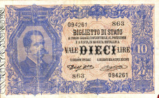 CARTAMONETA - BIGLIETTI DI STATO - Umberto I (1878-1900) - 10 Lire 25/10/1892 - Serie 491-970 Alfa 74; Lireuro 16C RR Dell'Ara/Righetti Scritta a biro...