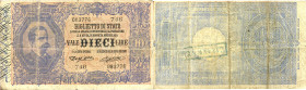 CARTAMONETA - BIGLIETTI DI STATO - Umberto I (1878-1900) - 10 Lire 25/10/1892 - Serie 491-970 Alfa 74; Lireuro 16C RR Dell'Ara/Righetti Timbro al R/
...