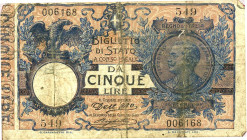 CARTAMONETA - BIGLIETTI DI STATO - Vittorio Emanuele III (1900-1943) - 5 Lire Lotto di 10 biglietti
med. MB