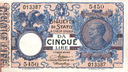CARTAMONETA - BIGLIETTI DI STATO - Vittorio Emanuele III (1900-1943) - 5 Lire 10/09/1923 - Serie 4751-6000 Alfa 56; Lireuro 12F Maltese/Rossolini
SPL