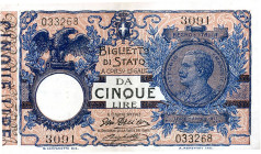 CARTAMONETA - BIGLIETTI DI STATO - Vittorio Emanuele III (1900-1943) - 5 Lire 17/06/1915 - Serie 1851-3730 Alfa 54; Lireuro 12D Giu.Dell'Ara/Righetti ...