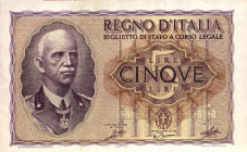 CARTAMONETA - BIGLIETTI DI STATO - Vittorio Emanuele III (1900-1943) - 5 Lire 1940 - XVIII Alfa 60; Lireuro 13A Grassi/Porena/Cossu
FDS