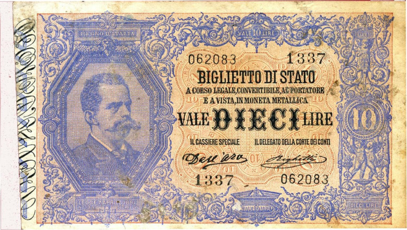 CARTAMONETA - BIGLIETTI DI STATO - Vittorio Emanuele III (1900-1943) - 10 Lire 3...