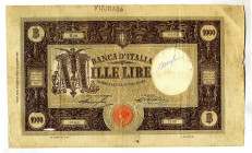 CARTAMONETA - BANCA d'ITALIA - Vittorio Emanuele III (1900-1943) - 1.000 Lire - Barbetti (decreto) 08/08/1926 Alfa 605; Lireuro 42O RRR Stringher/Sacc...