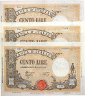 CARTAMONETA - BANCA d'ITALIA - Luogotenenza (1944-1946) - 100 Lire - Barbetti 10/10/1944 Alfa 376; Lireuro 24A Azzolini/Urbini Lotto di 3 biglietti co...
