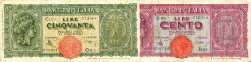 CARTAMONETA - BANCA d'ITALIA - Luogotenenza (1944-1946) - 100 Lire - Italia Turrita 10/12/1944 Alfa 425; Lireuro 25A Introna/Urbini Assieme a 50 lire ...