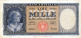 CARTAMONETA - BANCA d'ITALIA - Repubblica Italiana (monetazione in lire) (1946-2001) - 1.000 Lire - Medusa 11/02/1949 Alfa 697; Lireuro 54C RRR Menich...