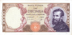 CARTAMONETA - BANCA d'ITALIA - Repubblica Italiana (monetazione in lire) (1946-2001) - 10.000 Lire - Michelangelo 27/07/1964 Alfa 852; Lireuro 74 C R ...