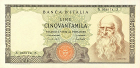 CARTAMONETA - BANCA d'ITALIA - Repubblica Italiana (monetazione in lire) (1946-2001) - 50.000 Lire - Leonardo 19/07/1970 Alfa 891; Lireuro 78B R Carli...