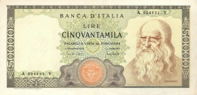 CARTAMONETA - BANCA d'ITALIA - Repubblica Italiana (monetazione in lire) (1946-2001) - 50.000 Lire - Leonardo 19/07/1970 Alfa 891; Lireuro 78B R Carli...