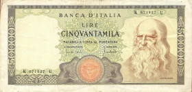 CARTAMONETA - BANCA d'ITALIA - Repubblica Italiana (monetazione in lire) (1946-2001) - 50.000 Lire - Leonardo 19/07/1970 Alfa 891; Lireuro 78B R Carli...