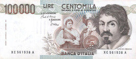 CARTAMONETA - BANCA d'ITALIA - Repubblica Italiana (monetazione in lire) (1946-2001) - 100.000 Lire - Caravaggio 1Â° tipo 21/01/1991 Alfa 927sp; Lireu...