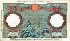 CARTAMONETA - COLONIE ED OCCUPAZIONI DI TERRITORI ITALIANI - Africa Orientale Italiana Banca d'Italia - 100 Lire 14/06-12/09/1938 Gav. 87 Azzolini/Urb...