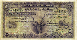 CARTAMONETA - COLONIE ED OCCUPAZIONI DI TERRITORI ITALIANI - Bank of Etiopia, Addis Abeba (Biglietti in circolazione nell'AOI) - 5 Talleri 01/05/1932 ...