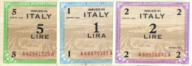 CARTAMONETA - COLONIE ED OCCUPAZIONI DI TERRITORI ITALIANI - Allied Military Currency - AM Lire (1943-1945) - 5 Lire 1943 Italiano Assieme a 2 e 1 lir...