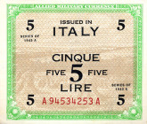 CARTAMONETA - COLONIE ED OCCUPAZIONI DI TERRITORI ITALIANI - Allied Military Currency - AM Lire (1943-1945) - 5 Lire 1943 Italiano - FLC Gav. 240
qFD...