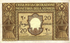 CARTAMONETA - COLONIE ED OCCUPAZIONI DI TERRITORI ITALIANI - Cassa per la Circolazione Monetaria della Somalia (1950) - 20 Somali 1950 Gav. 321 R Pieg...