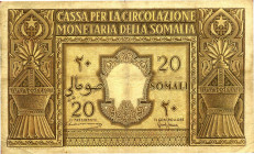 CARTAMONETA - COLONIE ED OCCUPAZIONI DI TERRITORI ITALIANI - Cassa per la Circolazione Monetaria della Somalia (1950) - 20 Somali 1950 Gav. 321 R
meg...