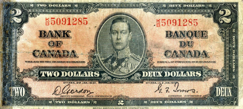 CARTAMONETA ESTERA - CANADA - Giorgio VI (1936-1952) - 2 Dollari 02/01/1937
MB