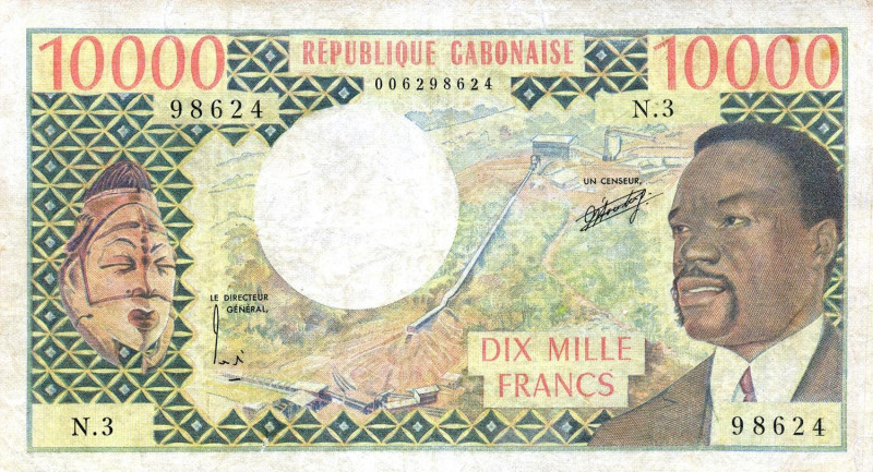 CARTAMONETA ESTERA - GABON - Repubblica - 10.000 Franchi Restauri marginali
meg...