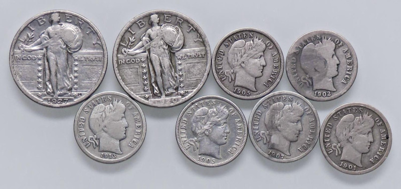 LOTTI - Estere USA - 1/4 di dollaro 1920 e 1927, dime 1901 O-1902 S-1905-1905 S-...