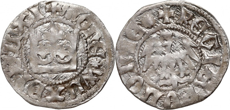 Władysław Jagiełło 1386-1434, półgrosz, Kraków, bez sygnatur Końcówka blachy. Re...