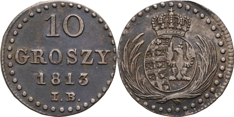 Księstwo Warszawskie, Fryderyk August I, 10 groszy 1813 IB, Warszawa Ciemna paty...