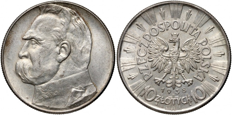 II RP, 10 złotych 1938, Warszawa, Józef Piłsudski Rzadszy rocznik. Reference: Pa...