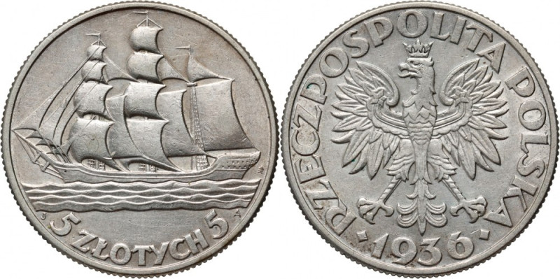 II RP, 5 złotych 1936, Warszawa, Żaglowiec Reference: Parchimowicz 119
Grade: X...