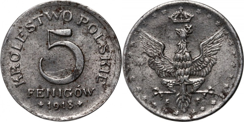 Królestwo Polskie, 5 fenigów 1918 F, Stuttgart Połyskowy egzemplarz. Reference: ...