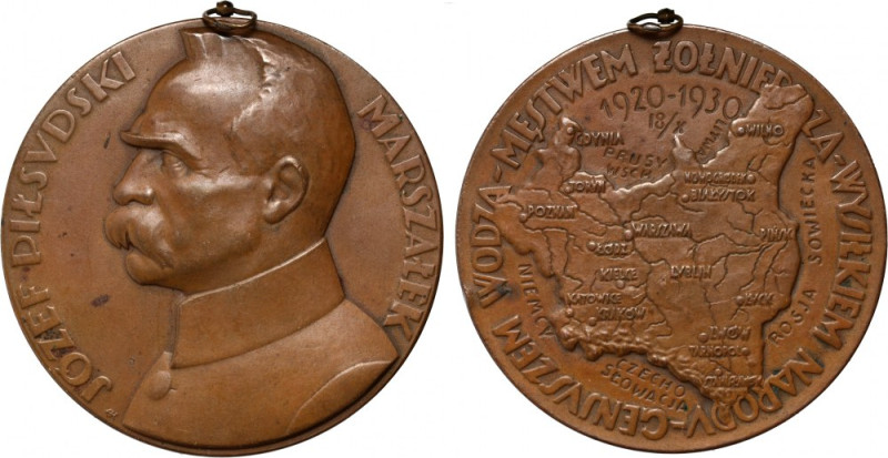 II RP, medal z 1930 roku, Marszałek Józef Piłsudski Brąz, waga 75,39 g, średnica...