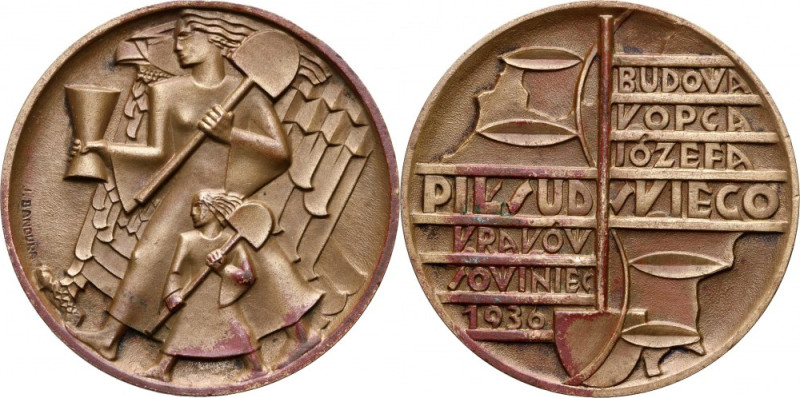 II RP, medal z 1936 roku, Budowa Kopca Józefa Piłsudskiego w Krakowie Autorstwa ...