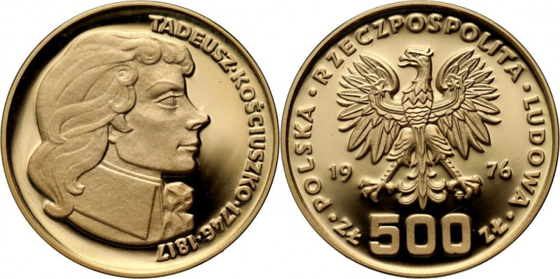 PRL, 500 złotych 1976, Warszawa, Tadeusz Kościuszko Złoto 29,94 g. Nieliczne mik...