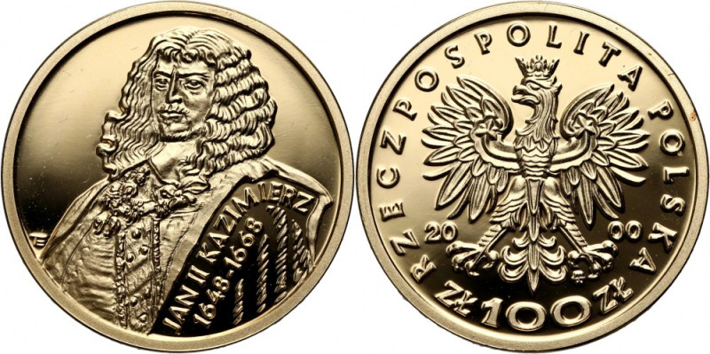 III RP, 100 złotych 2000, Jan II Kazimierz Złoto 8,00 g. Moneta w oryginalnym pu...