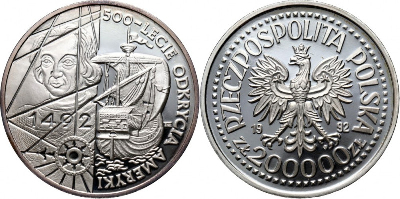 III RP, 200000 złotych 1992, 500-lecie Odkrycia Ameryki Reference: Parchimowicz ...