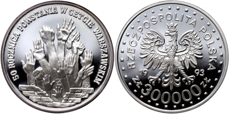 III RP, 300000 złotych 1993, 50. Rocznica Powstania w Getcie Warszawskim Referen...