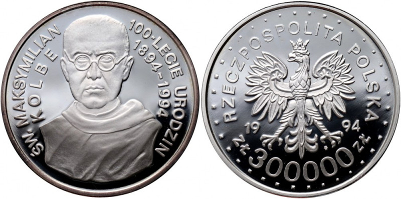 III RP, 300000 złotych 1994, Św. Maksymilian Kolbe 100-lecie urodzin Reference: ...