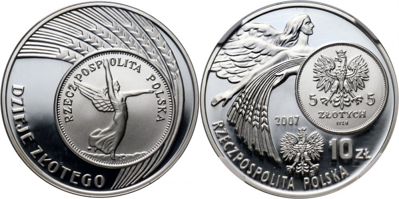 III RP, 10 złotych 2007, Dzieje Złotego, Nike Najwyższa nota w gradingu. Referen...