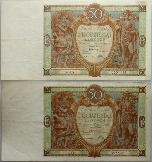 II RP, zestaw 2 x 50 złotych 1.09.1929, seria EŁ, EN Reference: Miłczak 70c
Gra...