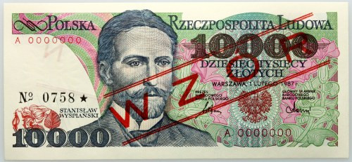 PRL, 10000 złotych 1.02.1987, WZÓR, No. 0758, seria A Numer 0000000. Reference: ...