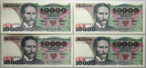 PRL, zestaw 4 x 10000 złotych 1.12.1988, serie CE, CG, CK, DP Piękne. Reference:...