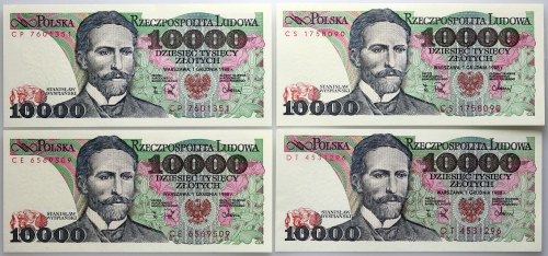 PRL, zestaw 4 x 10000 złotych 1.12.1988, serie CE, CP, CS, DT Piękne. Reference:...