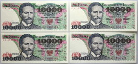 PRL, zestaw 4 x 10000 złotych 1.12.1988, serie CE, CP, CS, DT