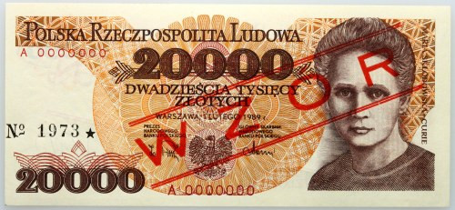 PRL, 20000 złotych 1.02.1989, WZÓR, No. 1973, seria A Numer 000000. 
Reference:...