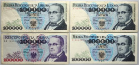 III RP, zestaw 4 x 100000 złotych 1.02.1990, 16.11.1993, serie A, L, R, AB