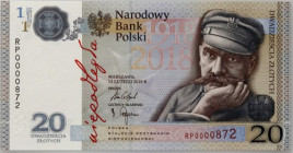 III RP, 20 złotych 2018, 100-lecie odzyskania Niepodległości, Józef Piłsudski, seria RP, niski numer - RP0000872