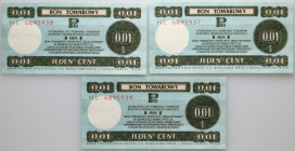 PRL, bon towarowy, zestaw 3 x 1 cent, Pekao, 1.10.1979, seria HL