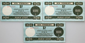 PRL, bon towarowy, zestaw 3 x 1 cent, Pekao, 1.10.1979, seria HL